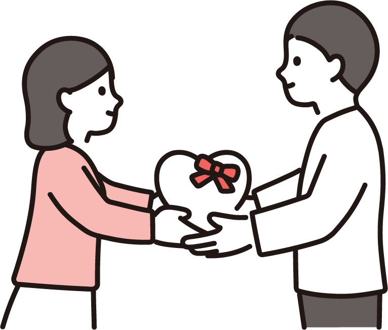 チョコレートを受け渡しする男女のイラスト