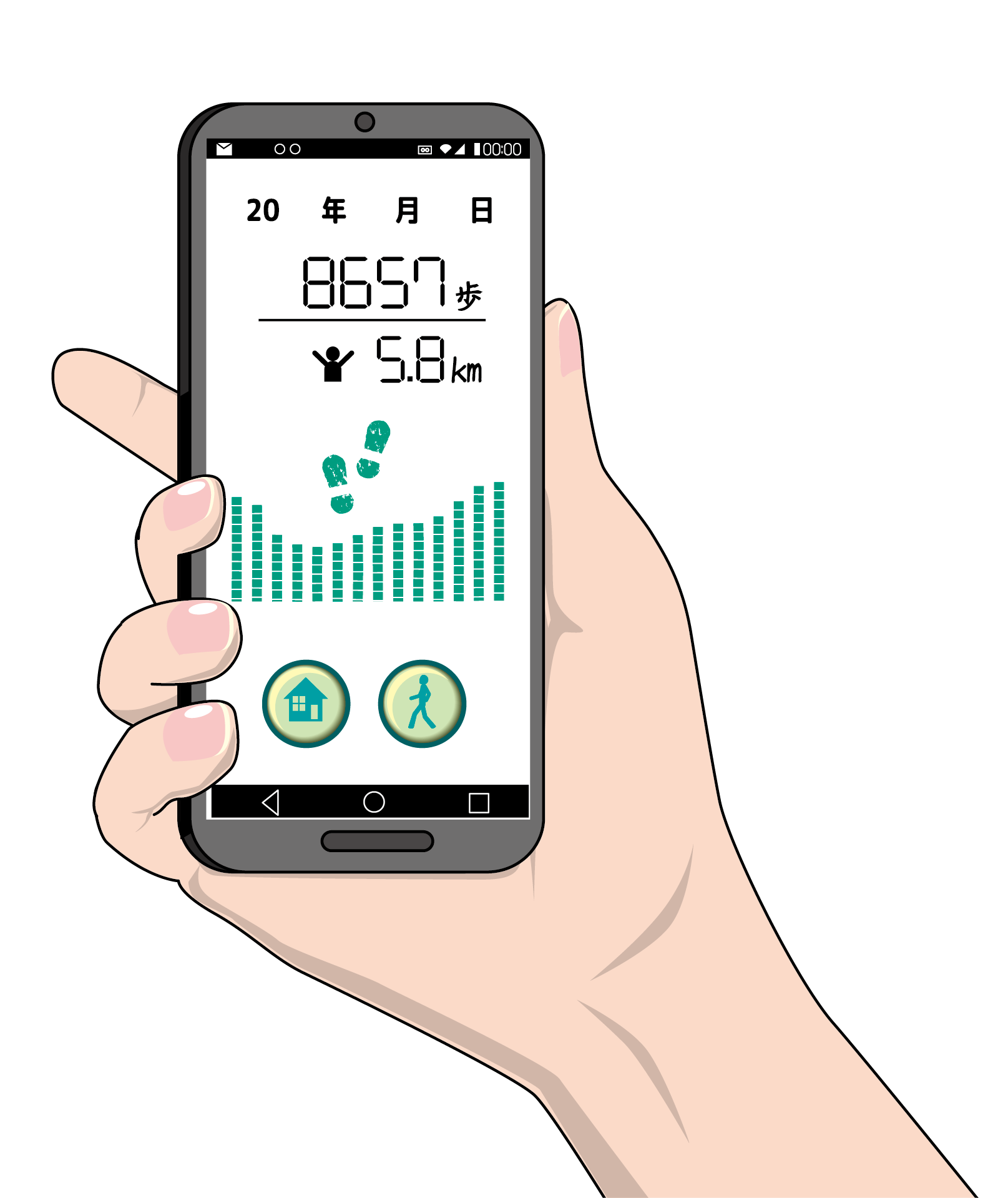 歩数が表示されたスマートフォンのイラスト