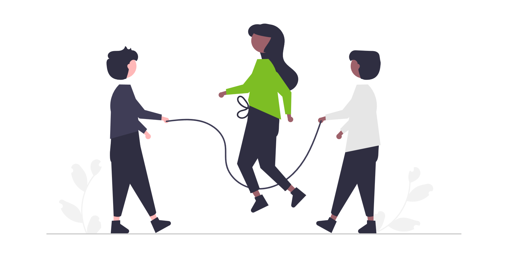 縄跳びで遊ぶ３人組のイラスト
