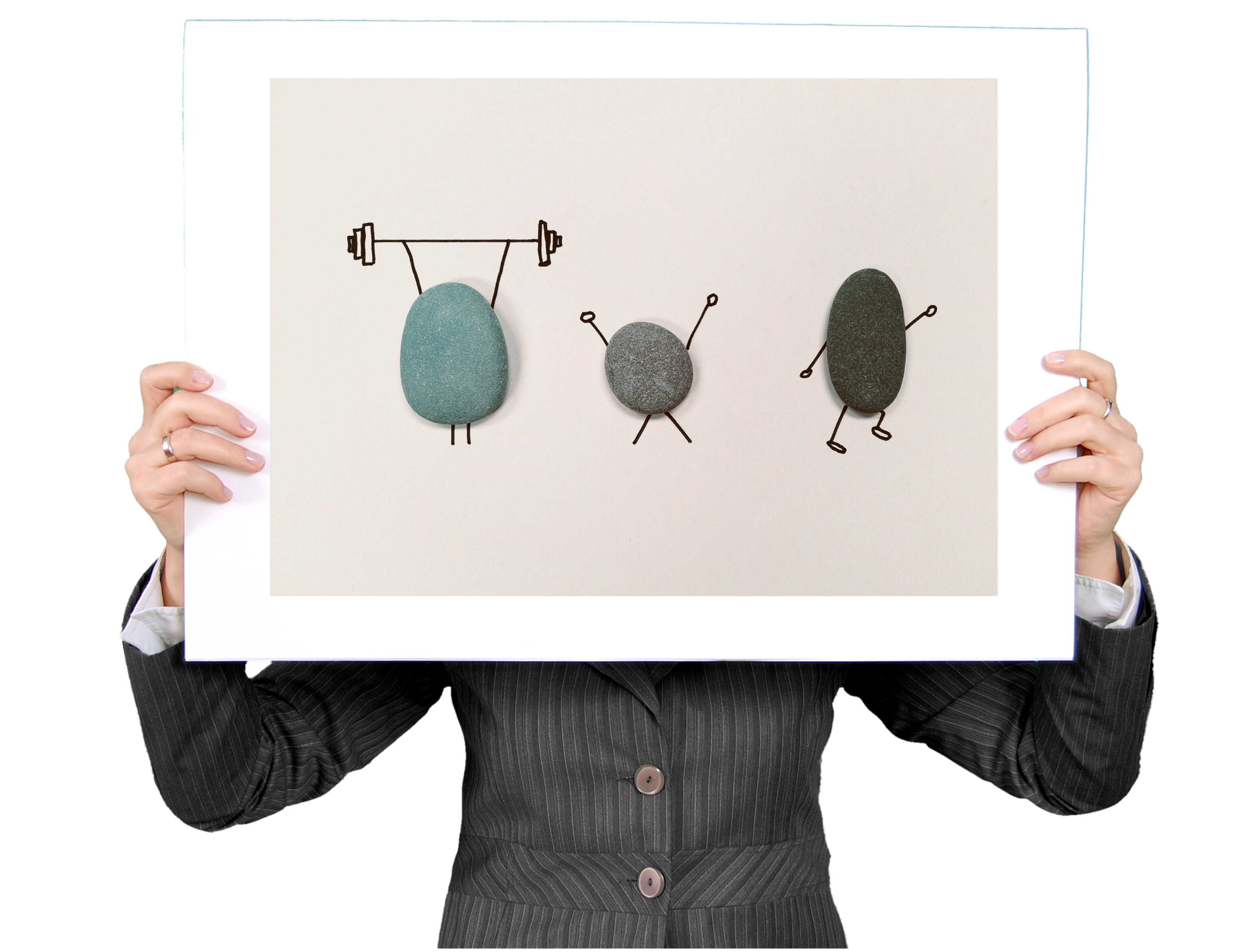 石の画像に、動きのある手足のイラストを加えた、かわいい画像。